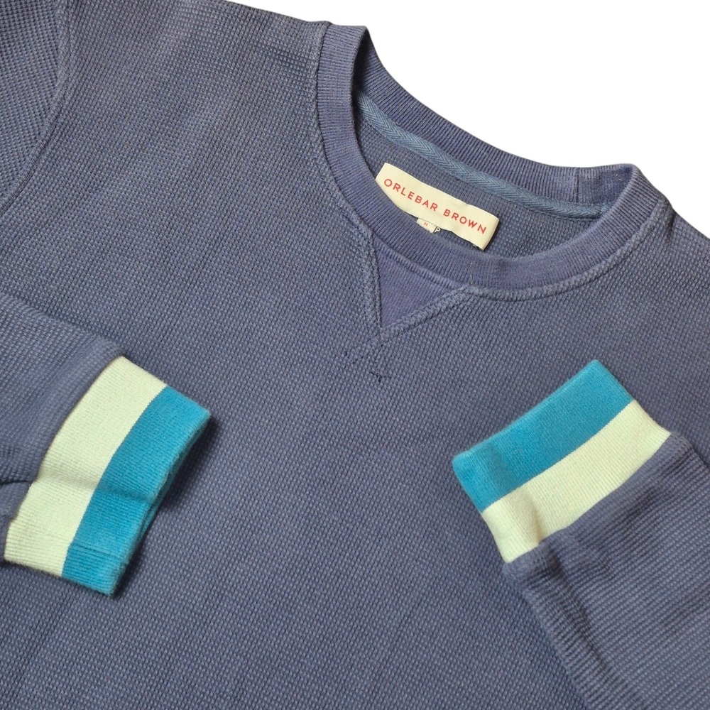 Orlebar Brown Mens XL Blue Textured Crewneck Sweatshirt Resort‎